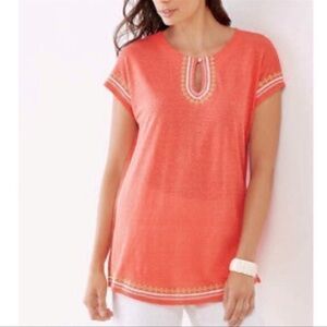 J. Jill Love Linen Women’s Embroidered Coral Tunic Top Size S Boho Lightweight